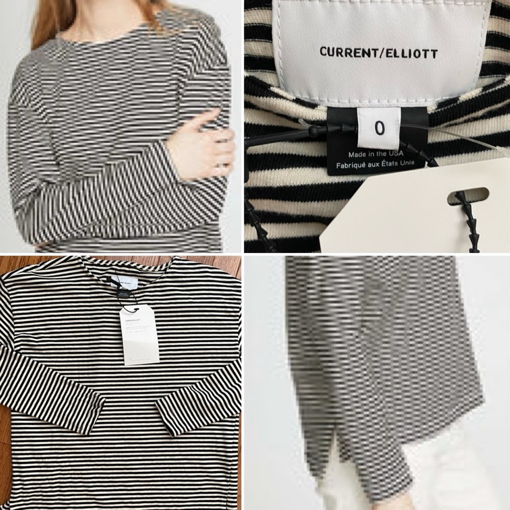 NWT $138 Current Elliott a The Breton Tee Black White Feeder Stripe New 0 XS